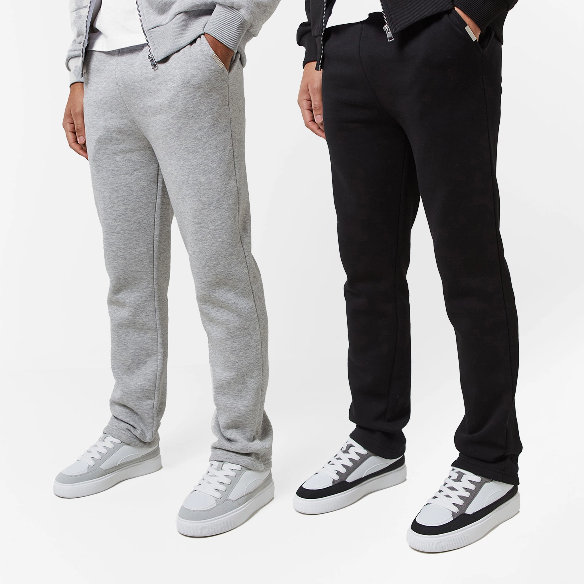 2-Pack Relaxed Fit Open Hem Joggers | Black / Grey Marl