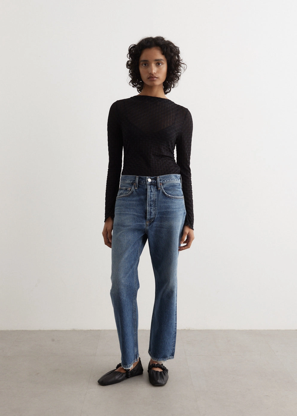 90's Crop Mid Rise Loose Straight Jeans