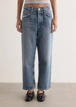 90's Crop Mid Rise Loose Straight Jeans