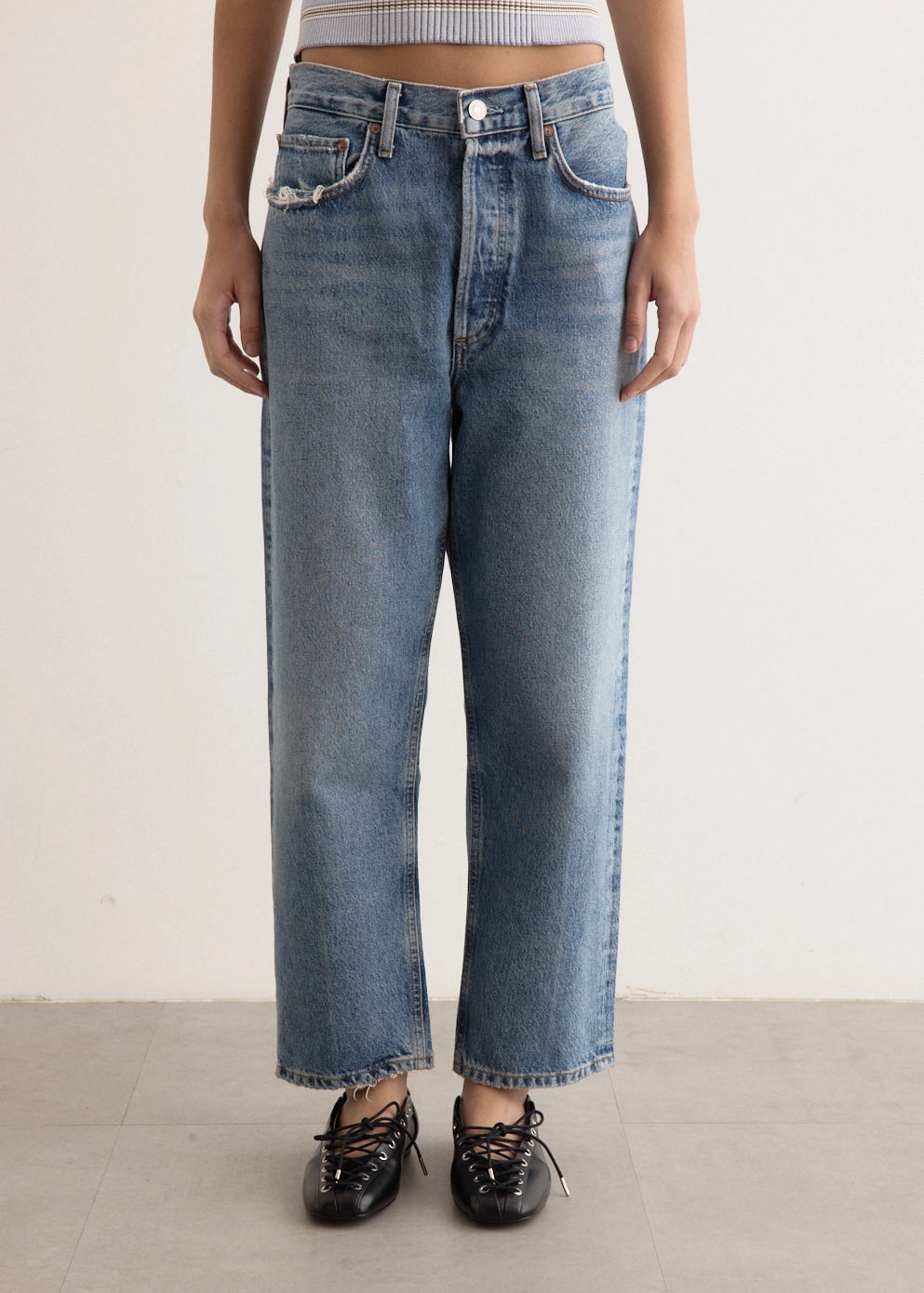 90's Crop Mid Rise Loose Straight Jeans