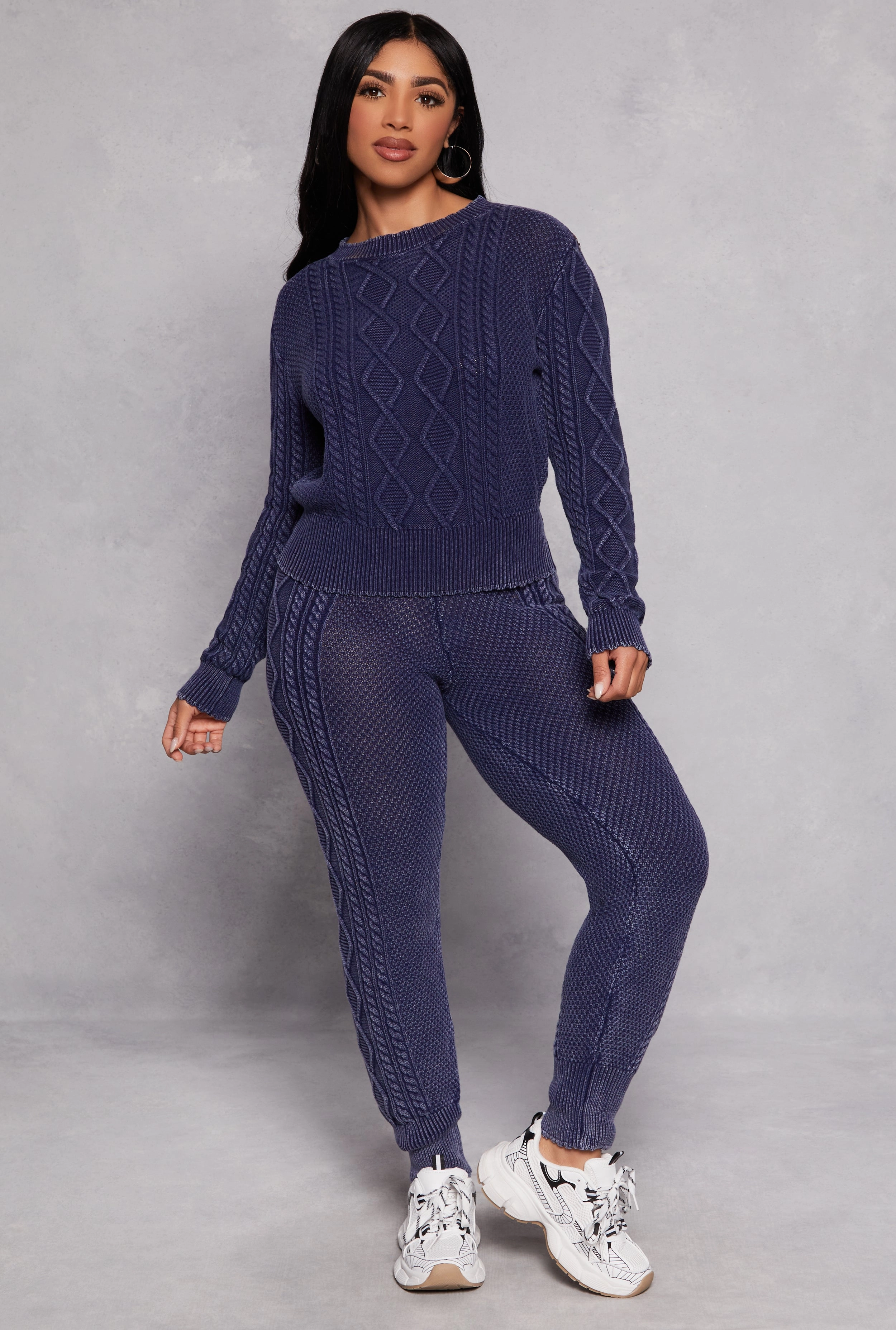 Acid Wash Cable Knit Sweater