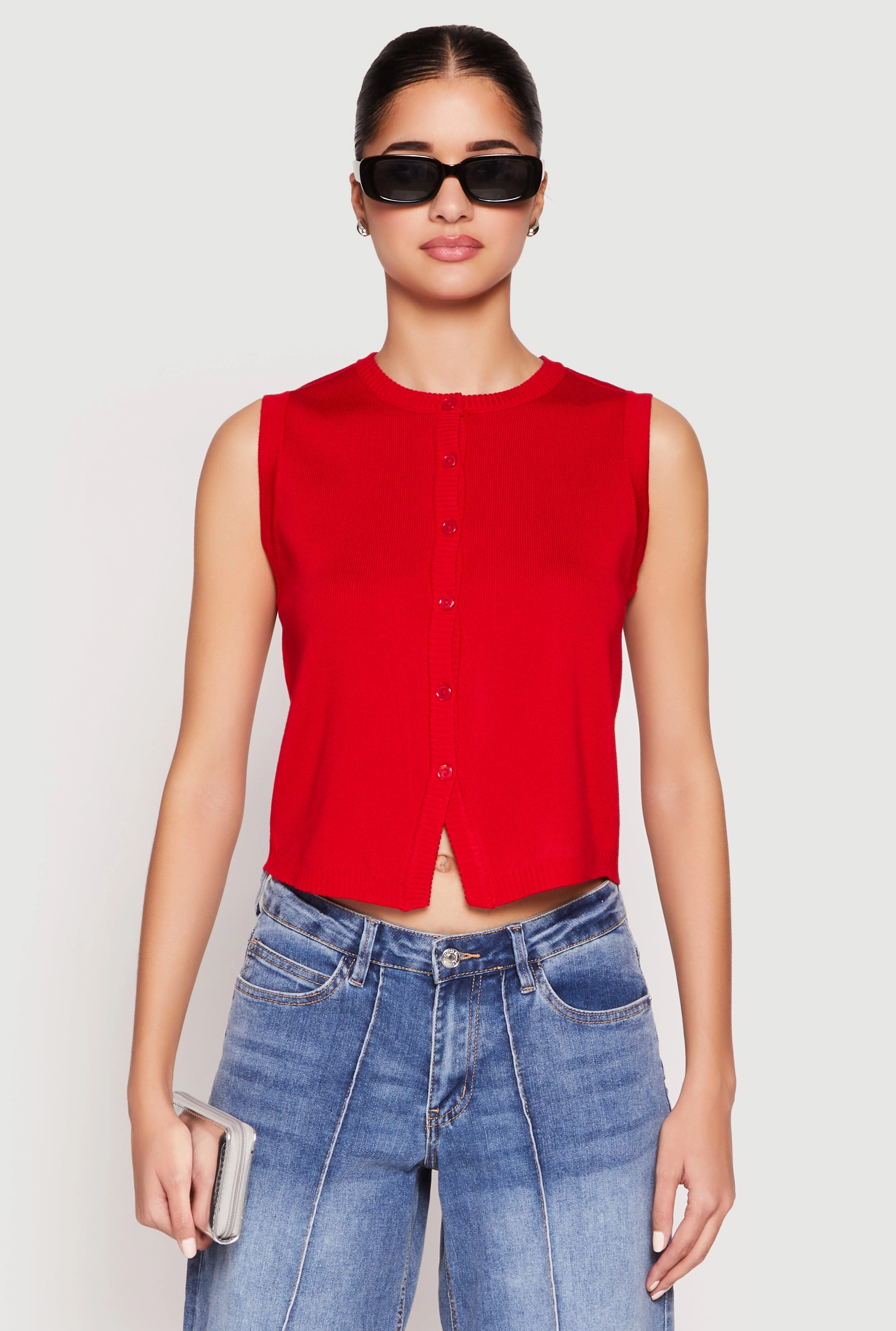 Almost Famous High Neck Button Front Sweater Vest