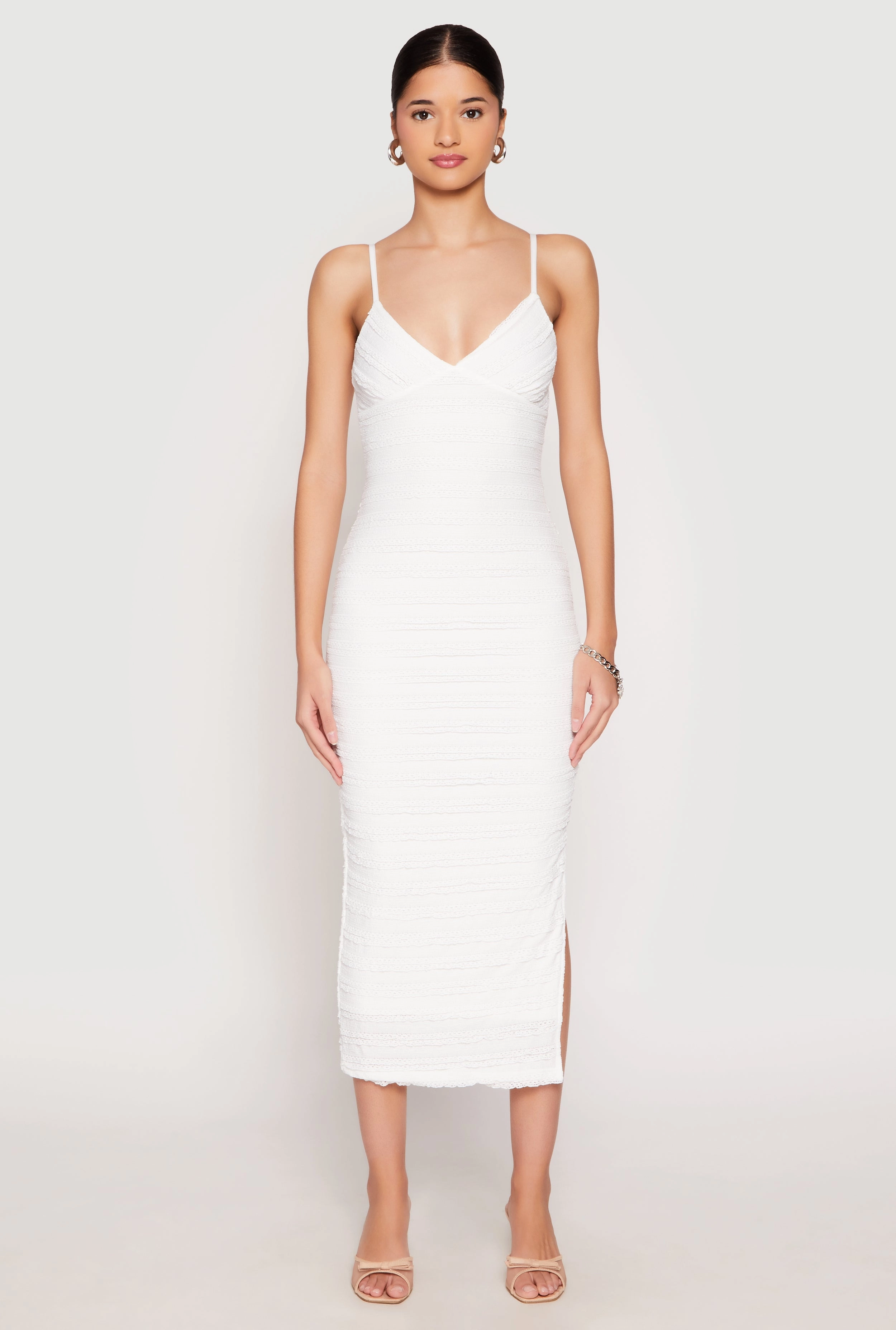 Almost Famous Lace Detail Side Slit Cami Dress