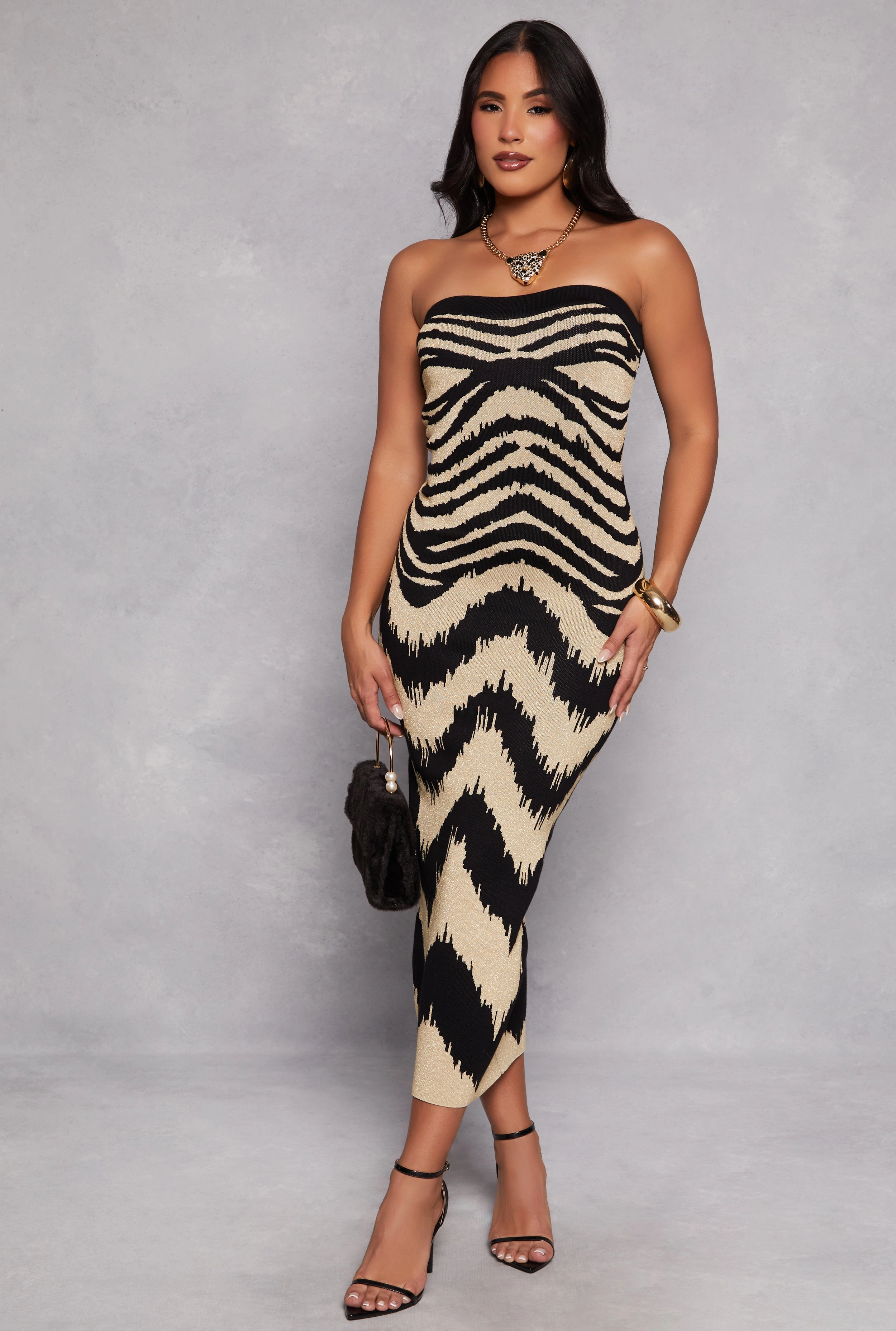 Almost Famous Lurex Abstract Print Maxi Dress