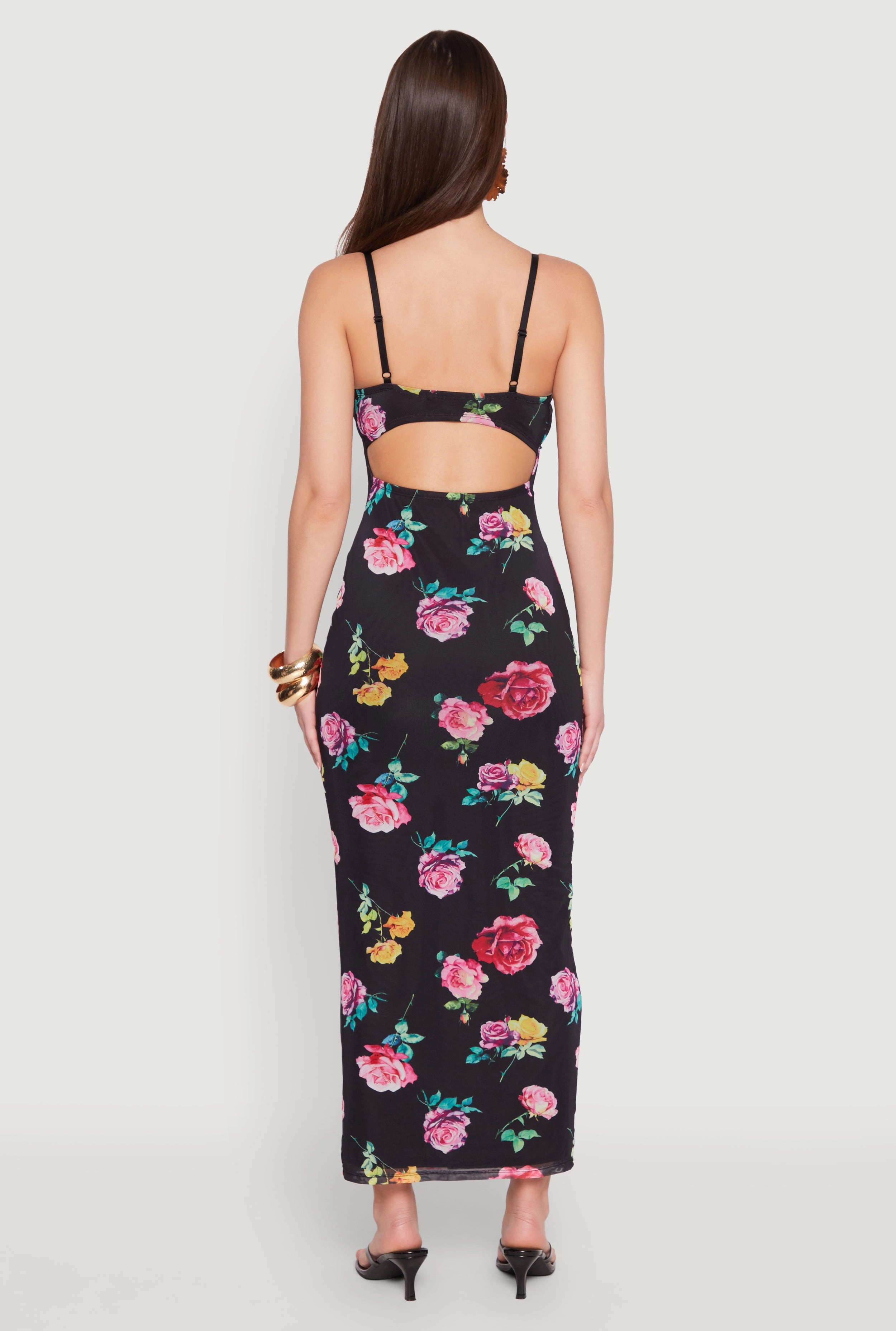Almost Famous Mesh Cowl Neck Maxi Dress