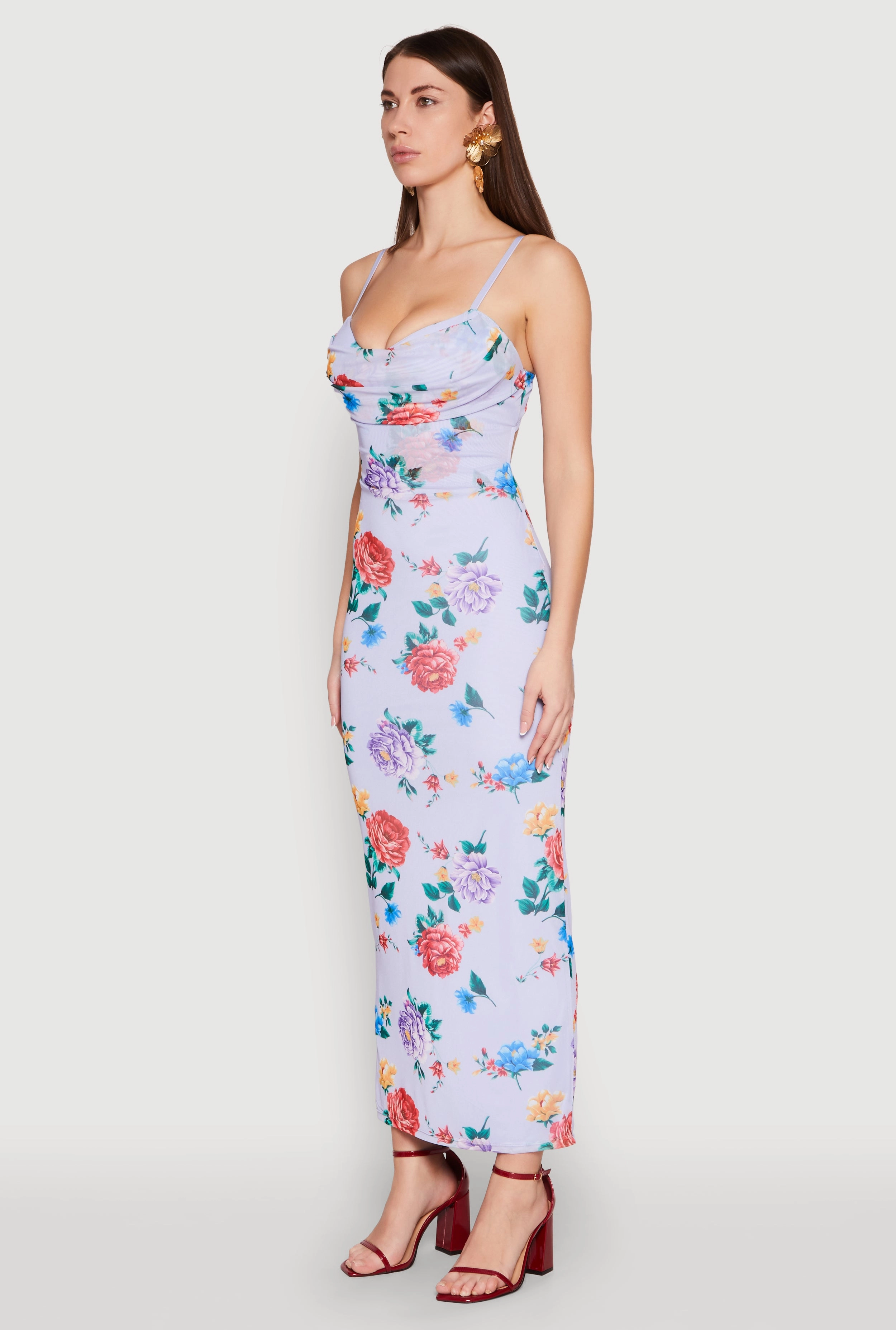 Almost Famous Mesh Cowl Neck Maxi Dress