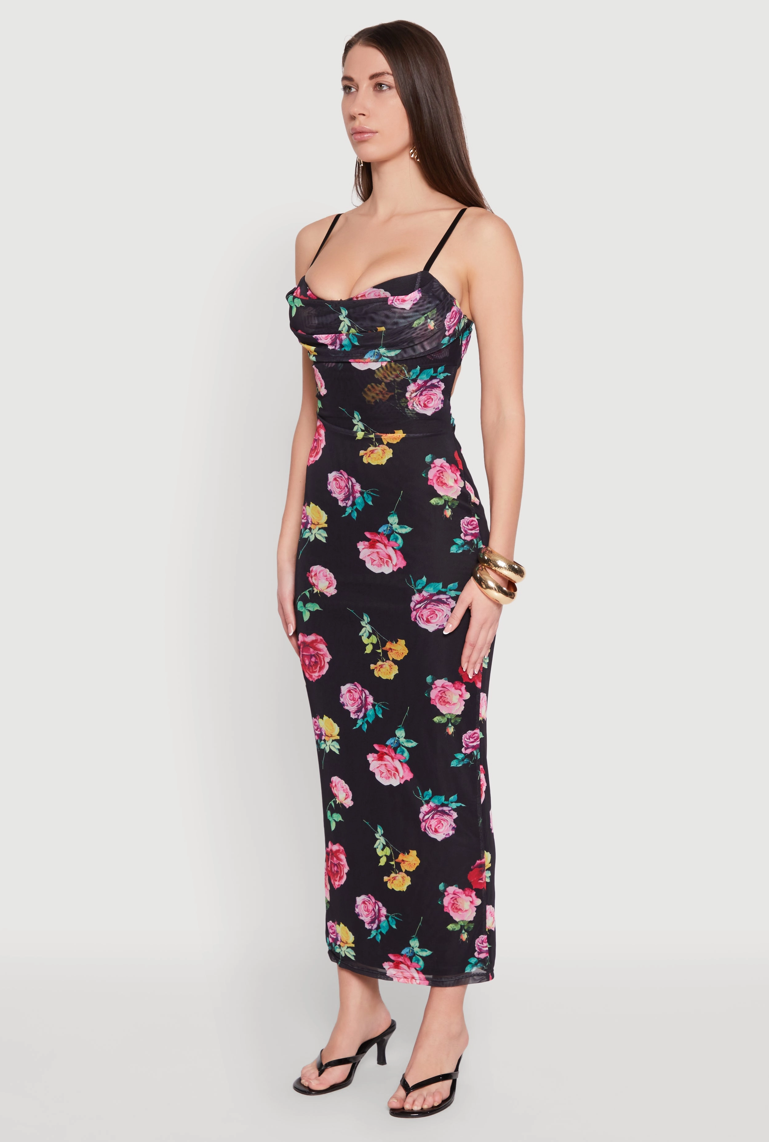 Almost Famous Mesh Cowl Neck Maxi Dress