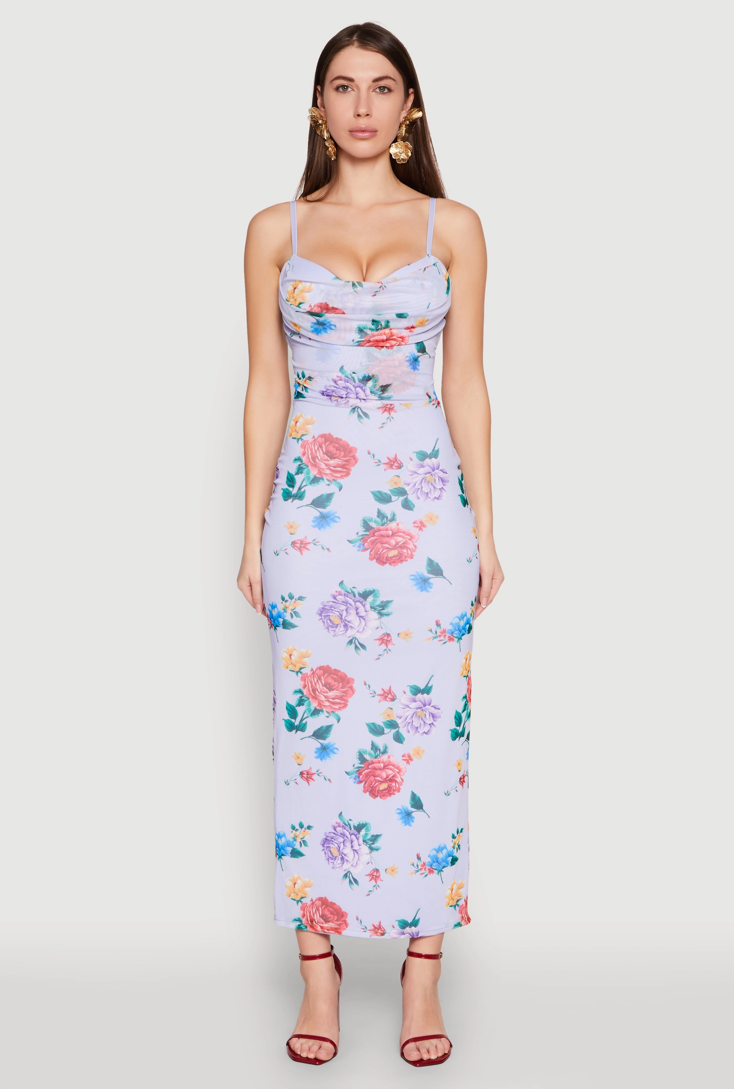 Almost Famous Mesh Cowl Neck Maxi Dress