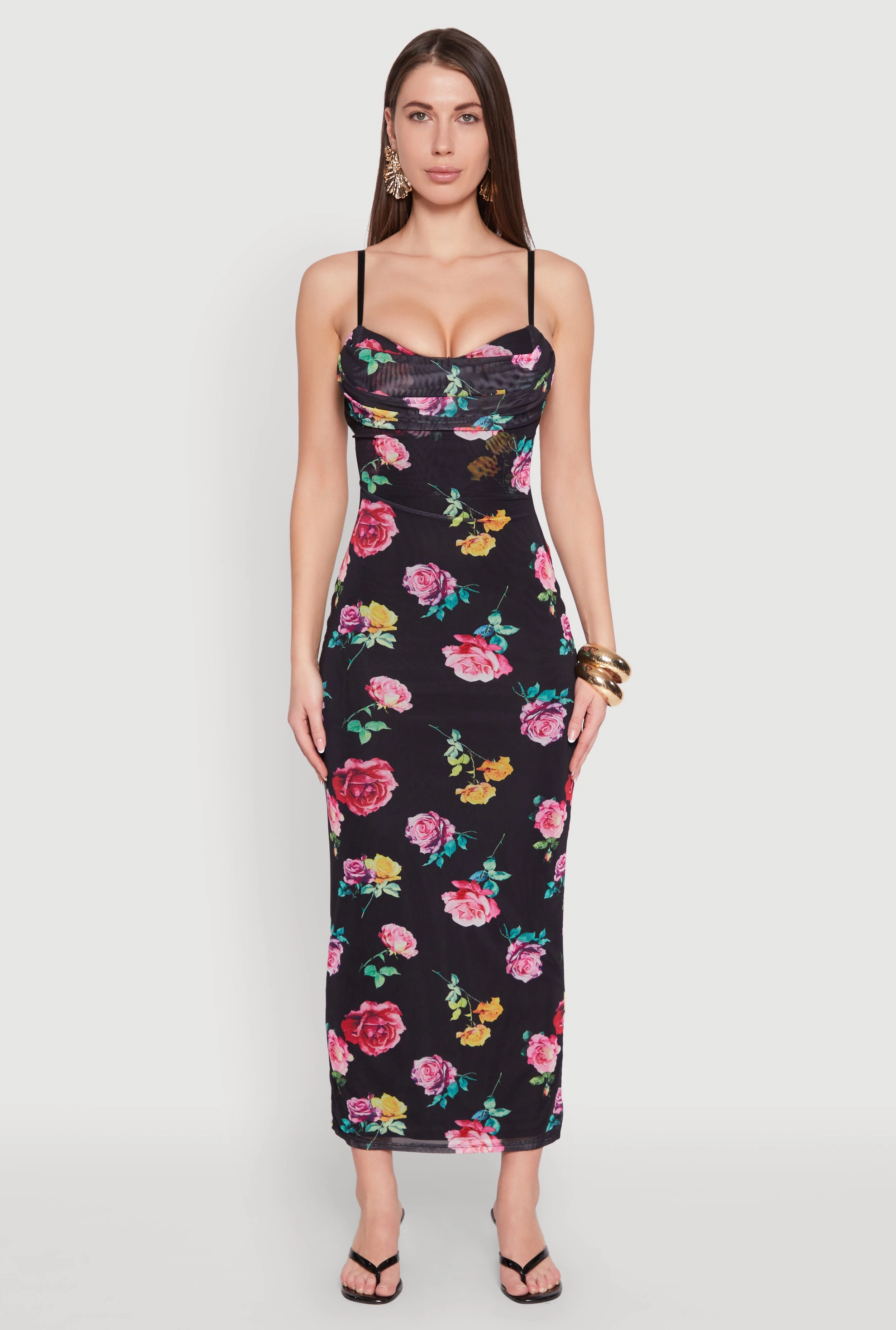 Almost Famous Mesh Cowl Neck Maxi Dress