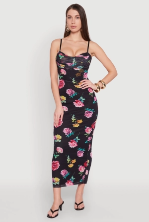 Almost Famous Mesh Cowl Neck Maxi Dress