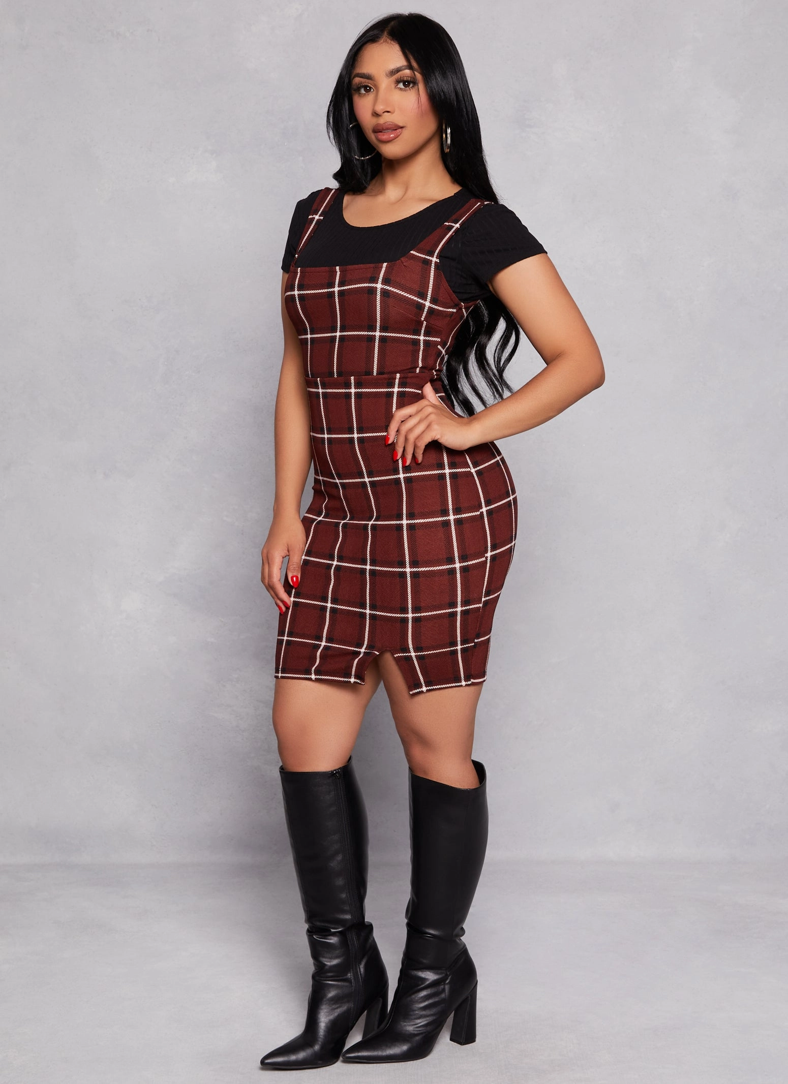 Almost Famous Plaid Tank Dress with Tee