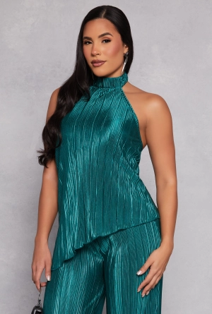 Almost Famous Plisse Asymmetrical Hem Halter Top