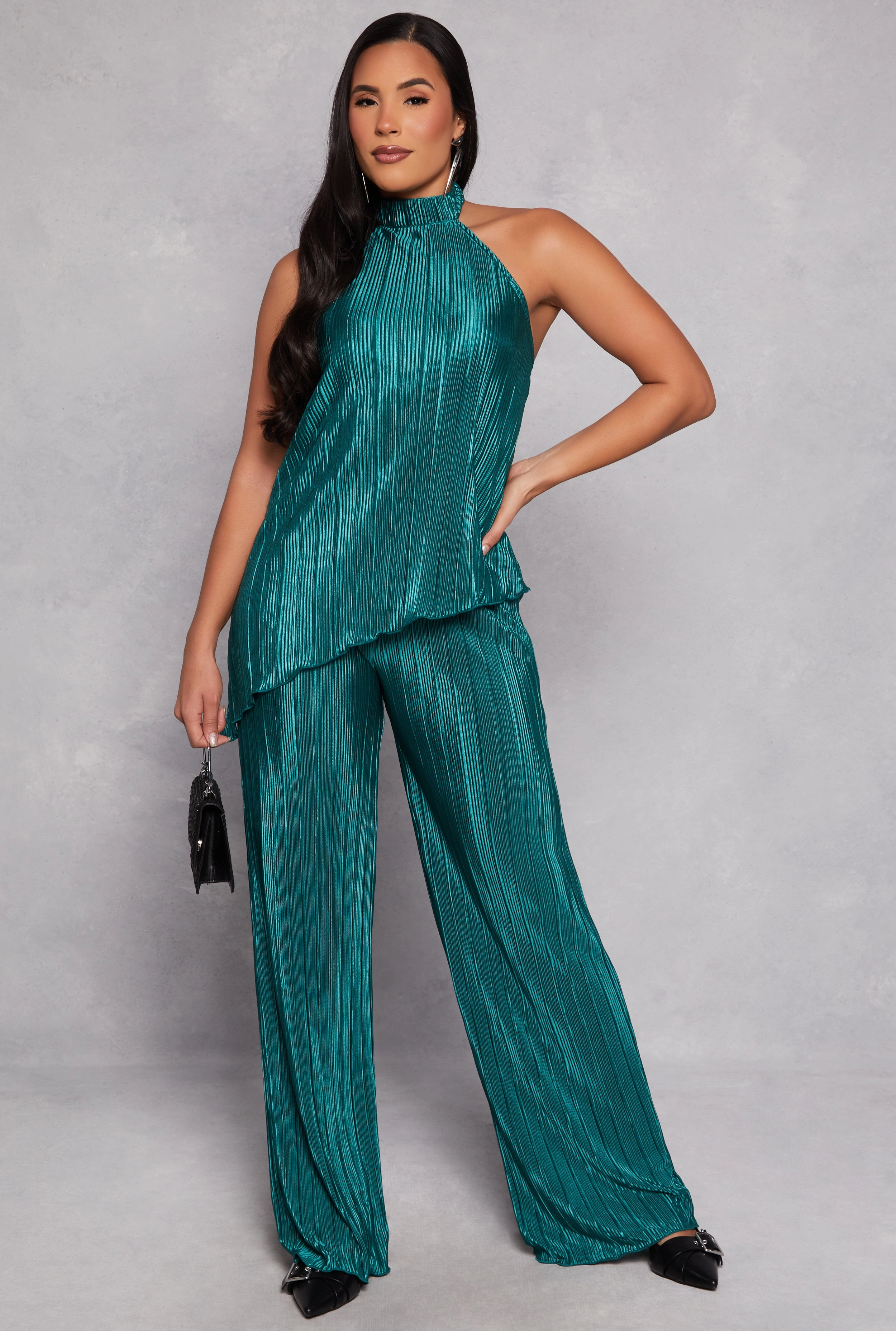Almost Famous Plisse Asymmetrical Hem Halter Top