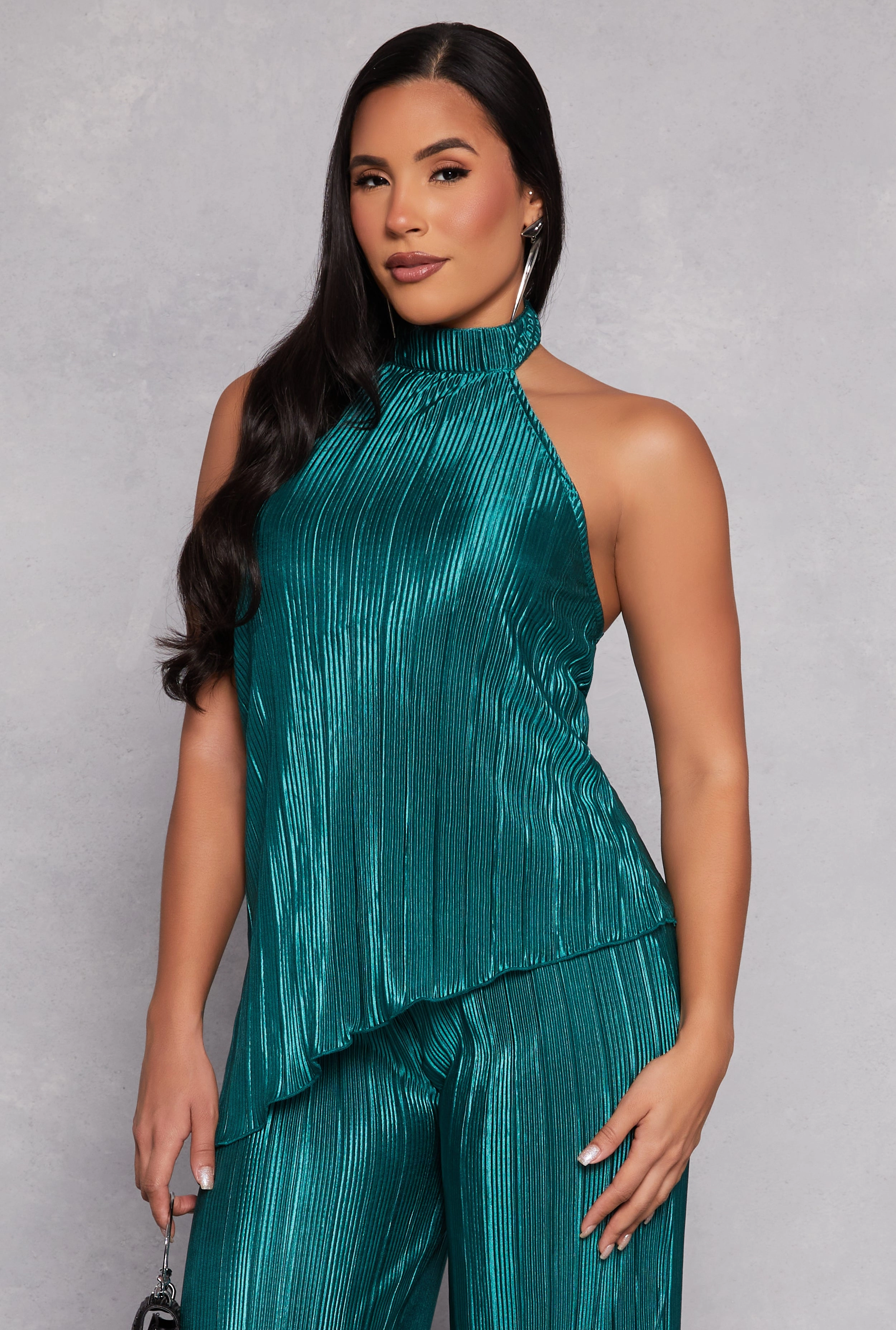 Almost Famous Plisse Asymmetrical Hem Halter Top