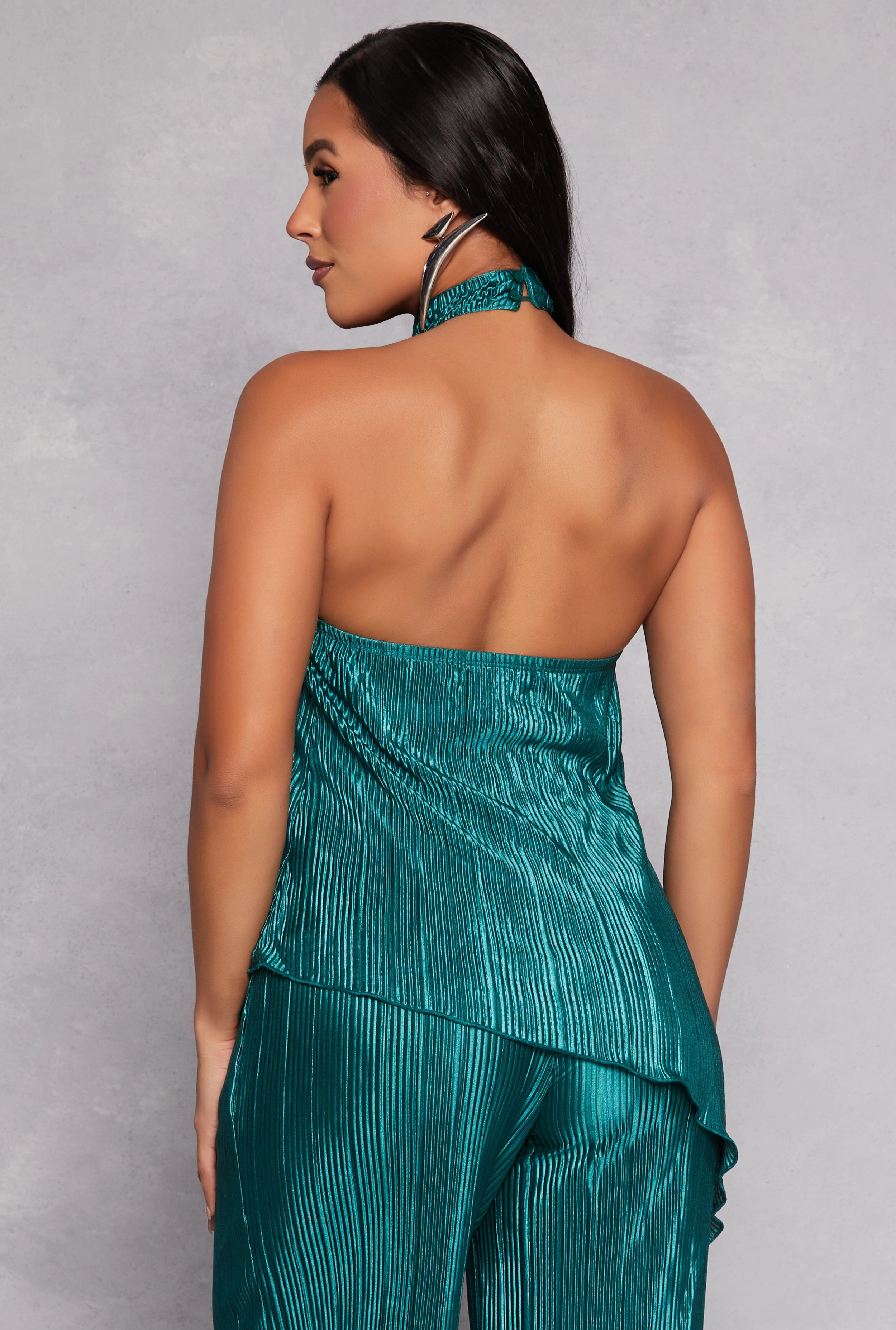 Almost Famous Plisse Asymmetrical Hem Halter Top