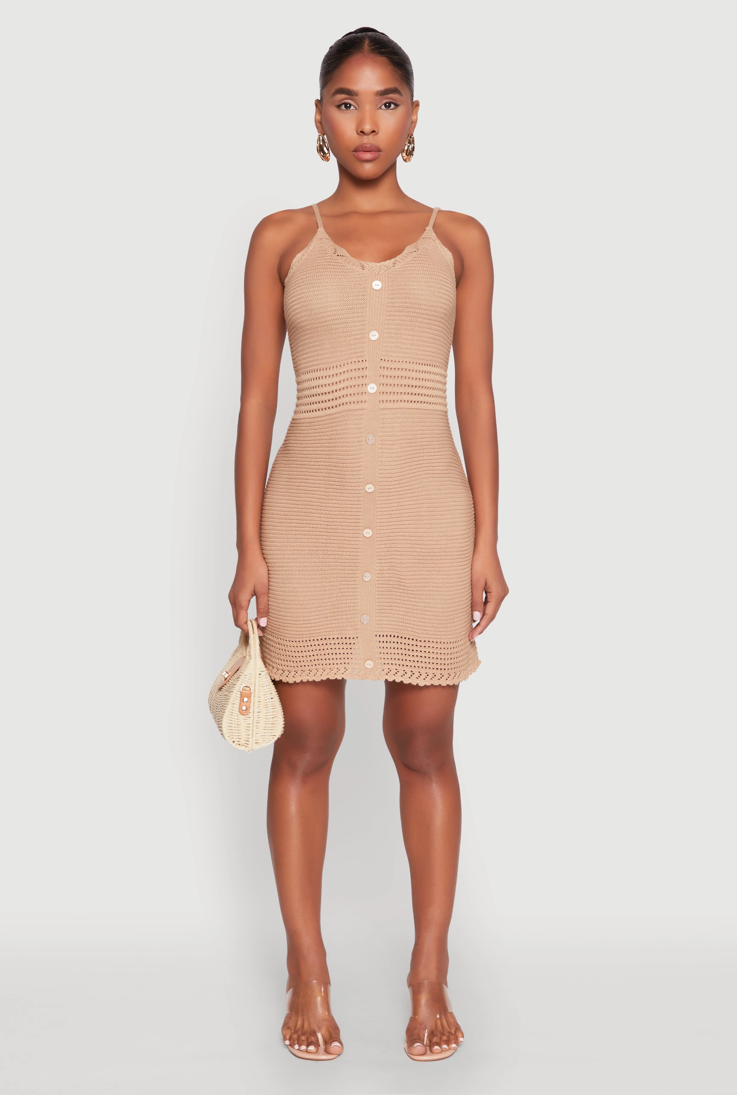 Almost Famous Scalloped Pointelle Knit Cami Dress