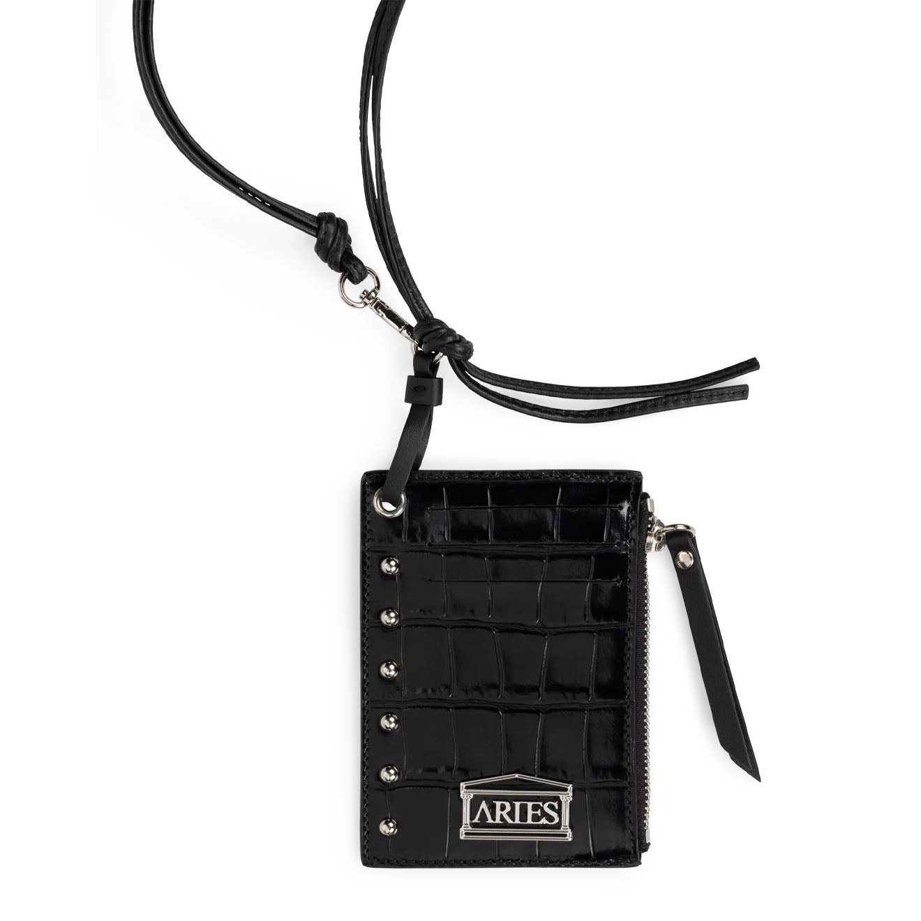 Aries Croc Studded Card Holder Black