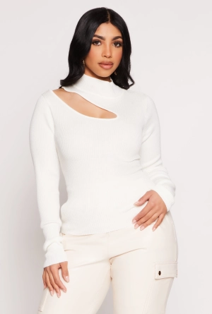 Asymmetrical Cut Out Mock Neck Sweater