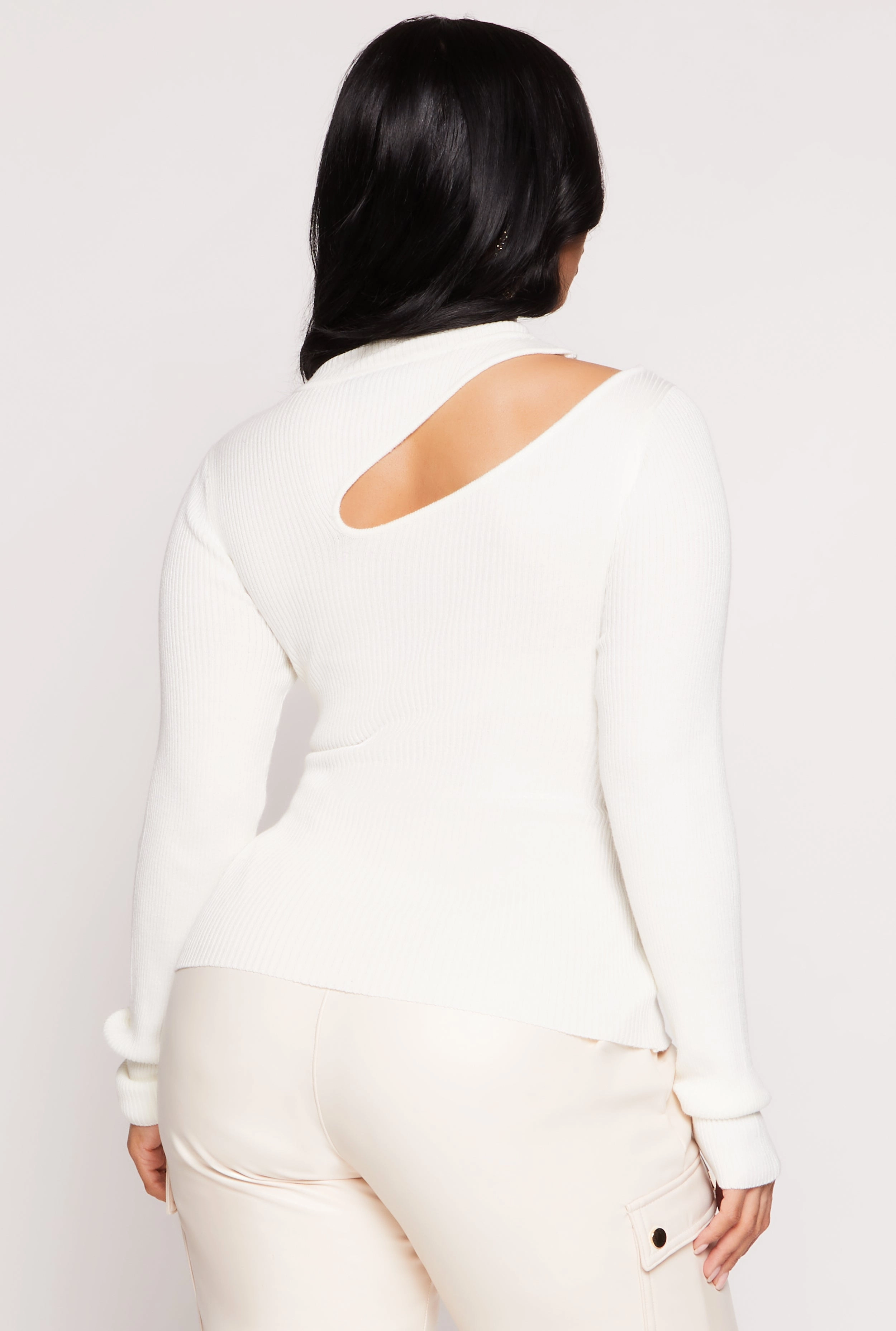 Asymmetrical Cut Out Mock Neck Sweater