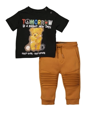 Baby Boys 0-12M Bear Graphic Tee and Moto Joggers