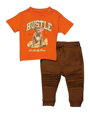 Baby Boys 0-9M Hustle Dog Graphic Tee and Moto Joggers
