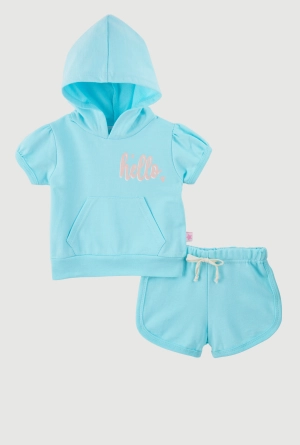 Baby Girls 0-9M Hooded Hello Graphic Tee and Dolphin Shorts