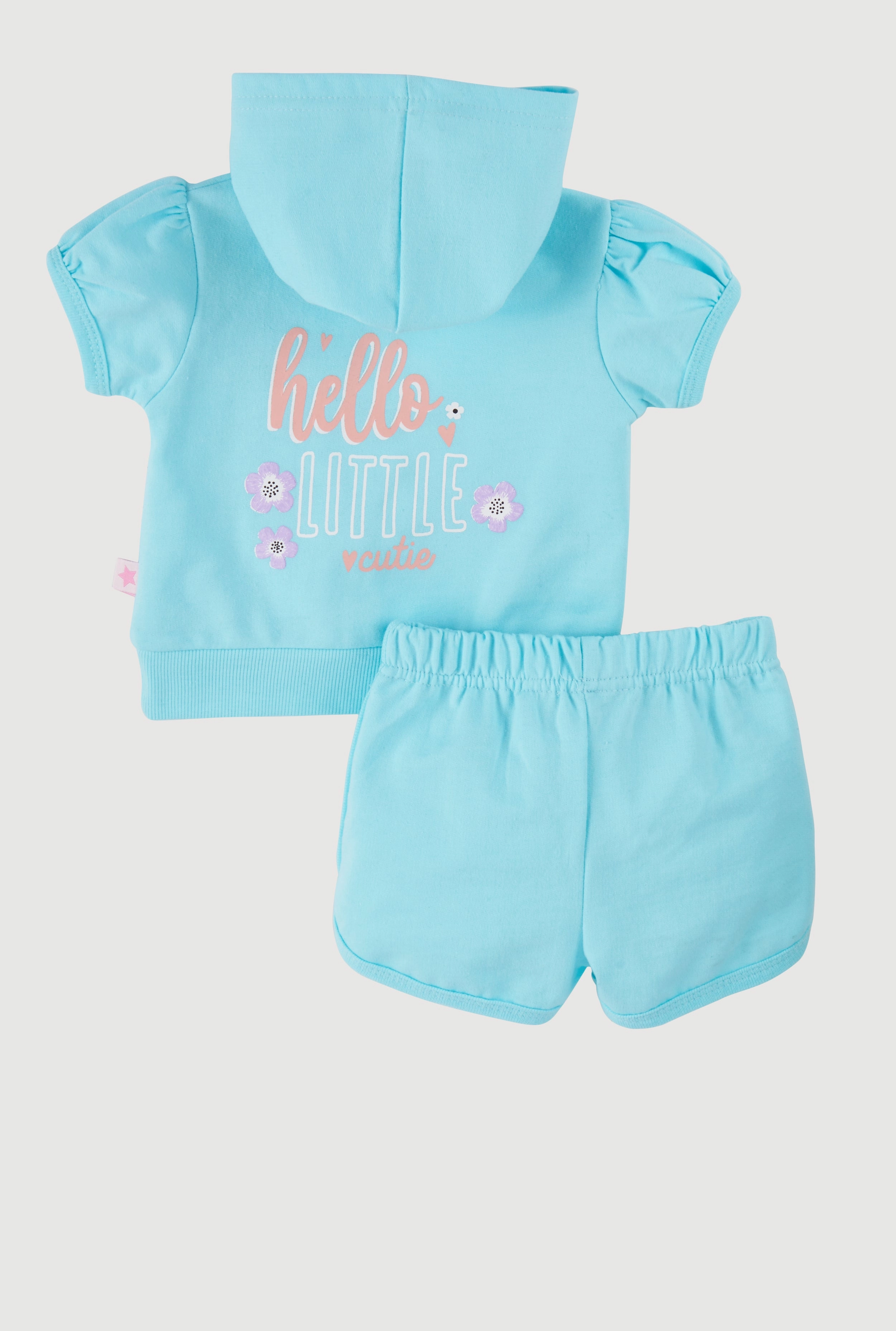 Baby Girls 0-9M Hooded Hello Graphic Tee and Dolphin Shorts