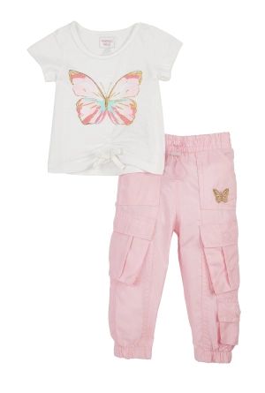 Baby Girls 12-24M Butterfly Tie Front Tee and Cargo Pants