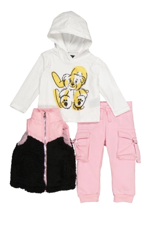 Baby Girls 12-24M Love Hooded Top with Sherpa Vest and Joggers