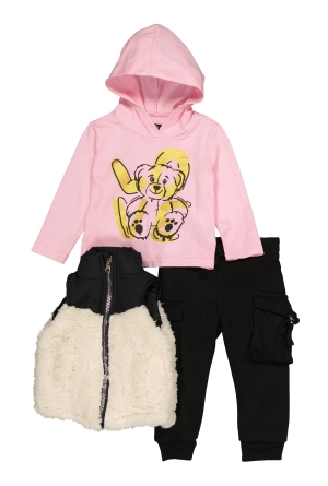 Baby Girls 12-24M Love Hooded Top with Sherpa Vest and Joggers