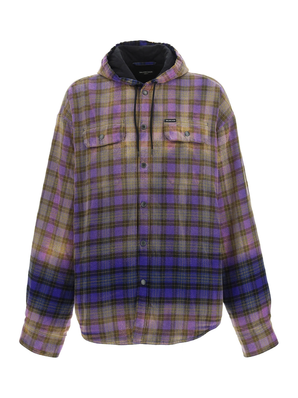 Balenciaga Bleached Effect Checked Hooded Shirt