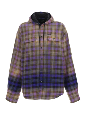 Balenciaga Bleached Effect Checked Hooded Shirt