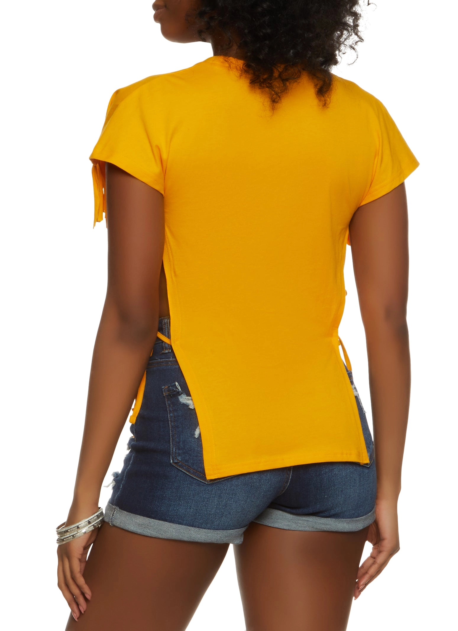 Be Real Not Perfect Fringe Side Tie Top
