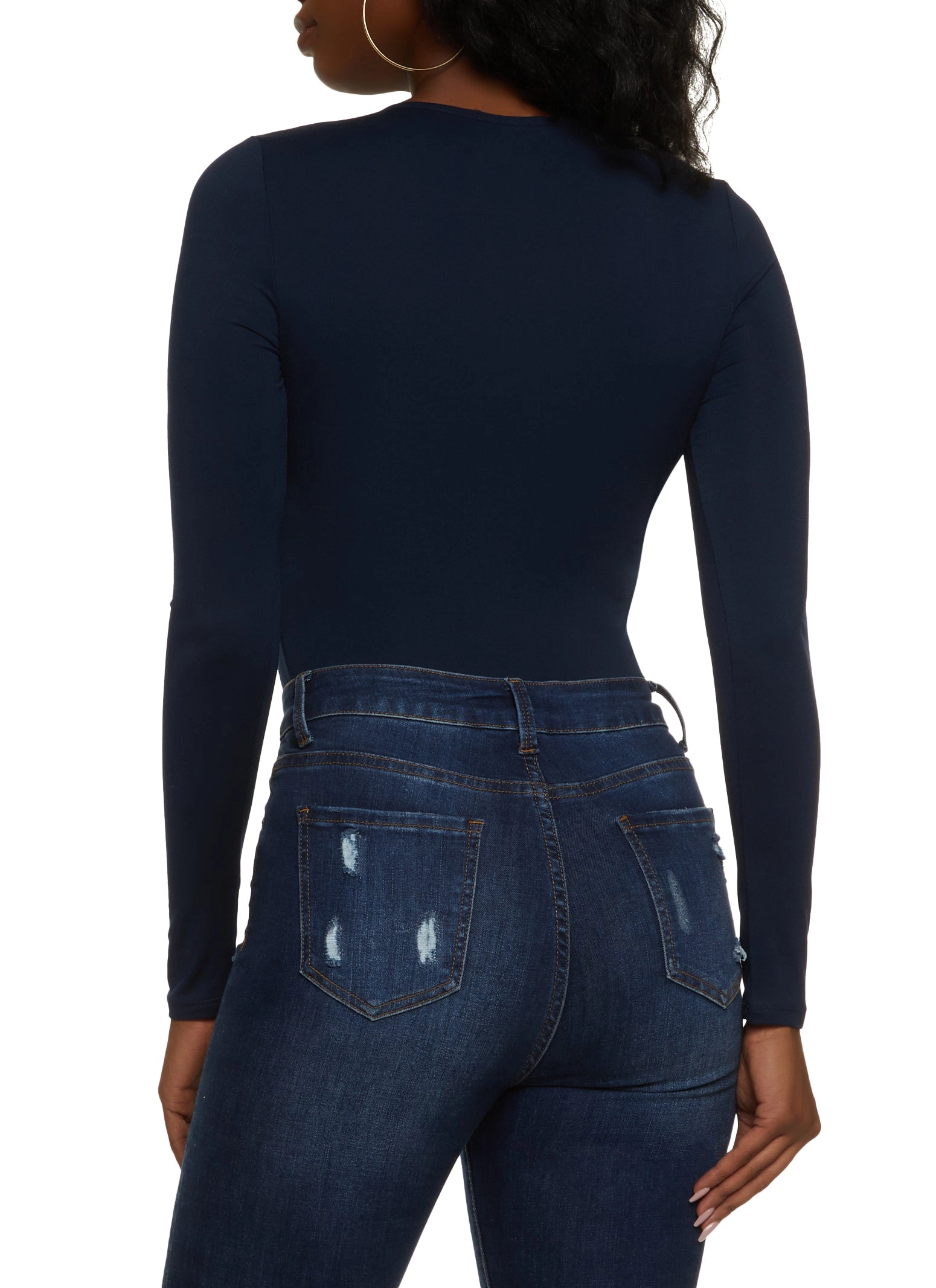 Body Contour Faux Wrap Long Sleeve Bodysuit