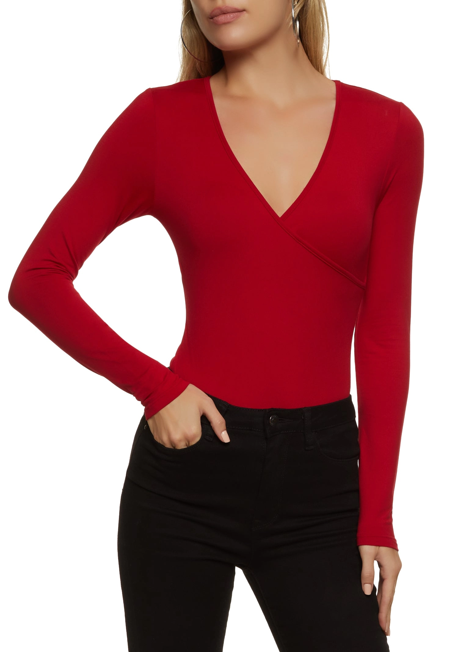 Body Contour Faux Wrap Long Sleeve Bodysuit