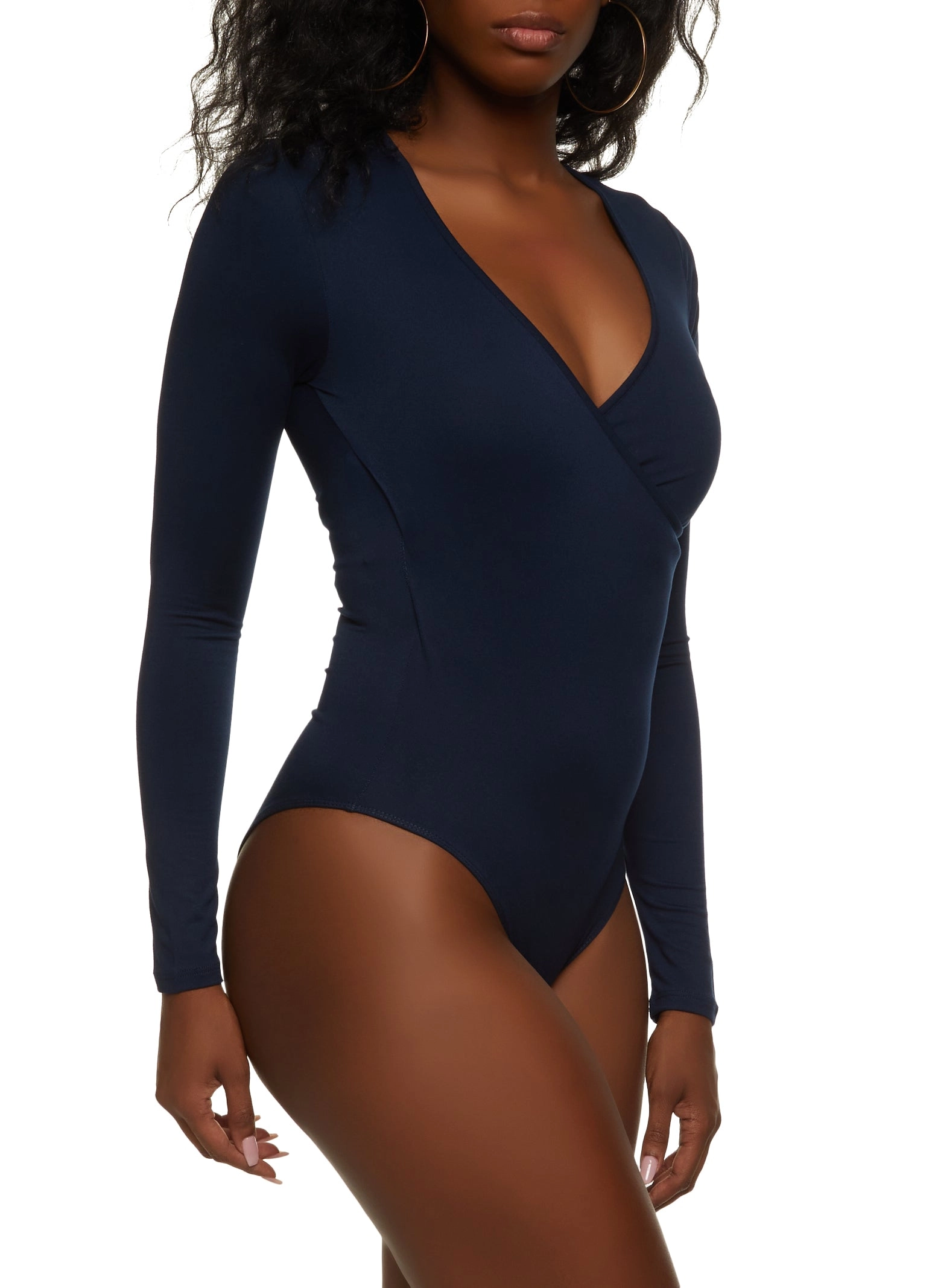 Body Contour Faux Wrap Long Sleeve Bodysuit