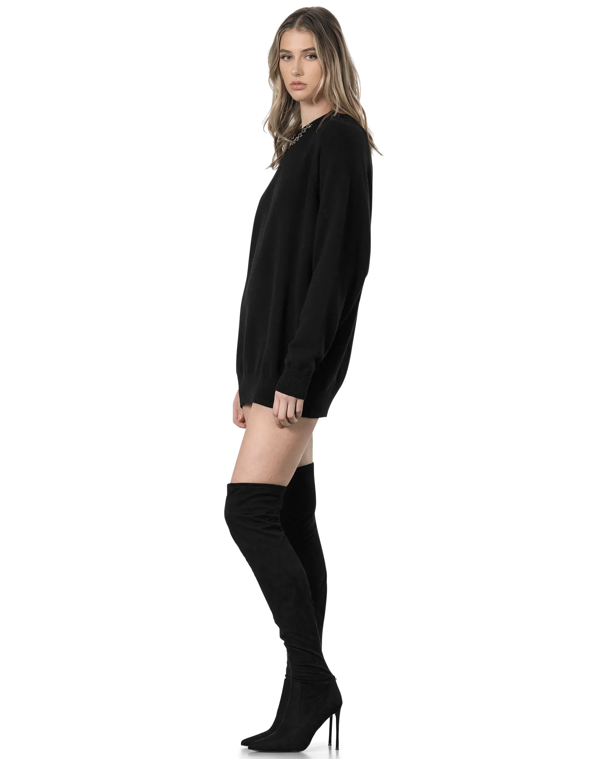 Cashmere Crewneck Sweater With Chain