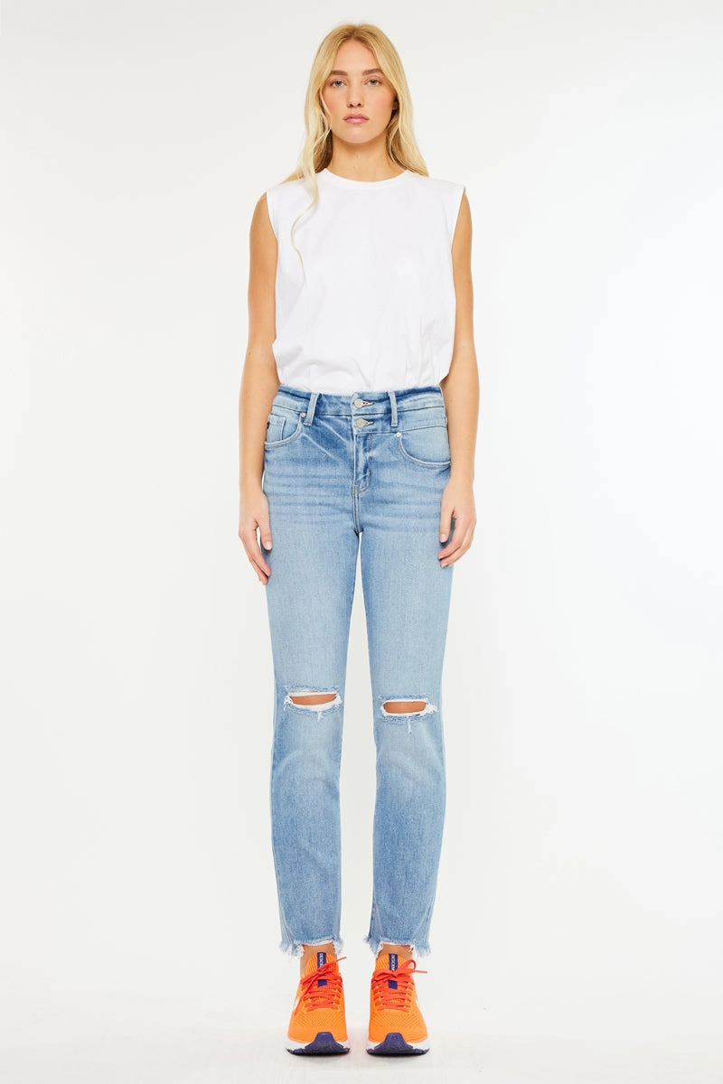 Clover High Rise Slim Straight Fit Leg Jeans