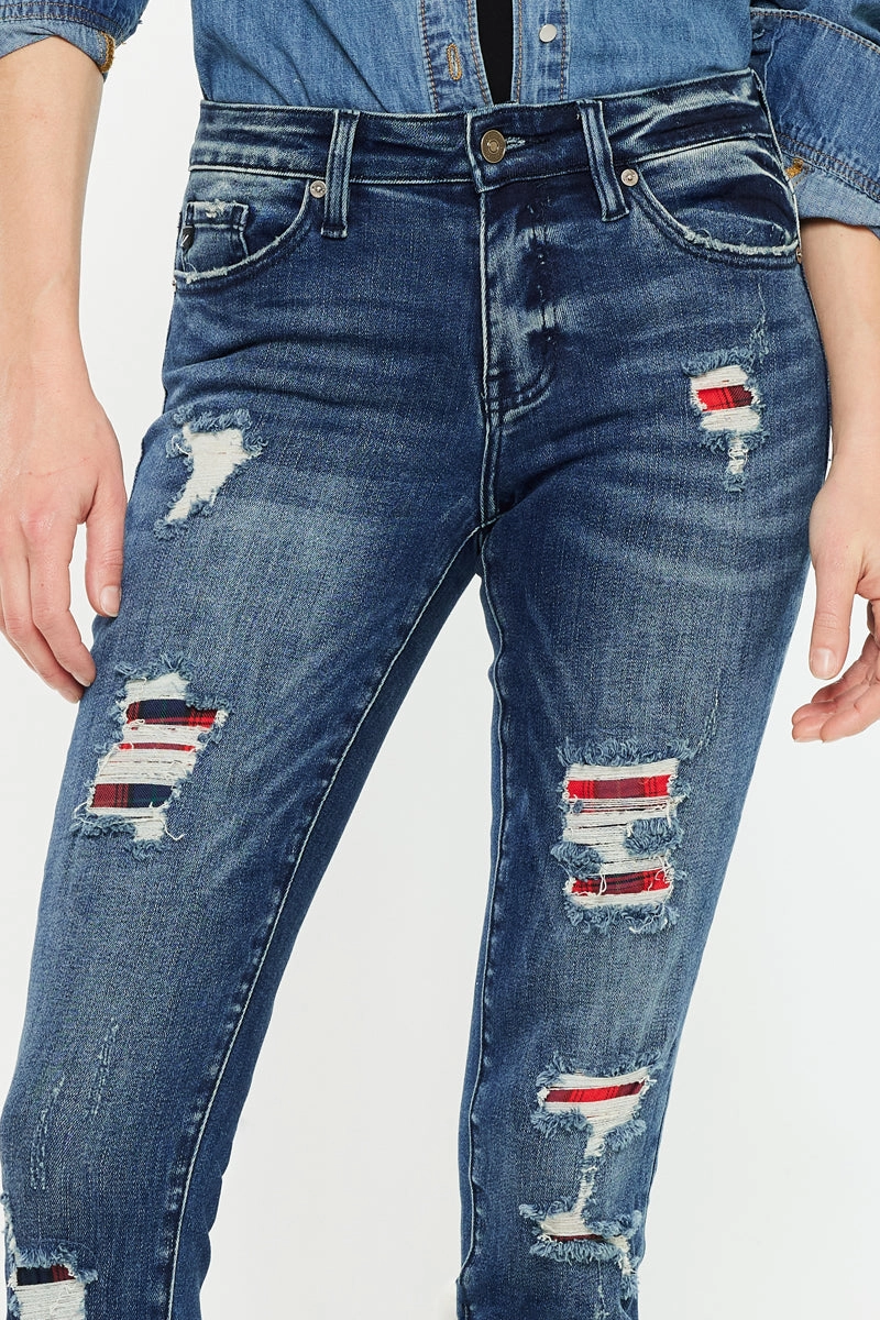 Coco Mid Rise Patched Ankle Skinny Jeans
