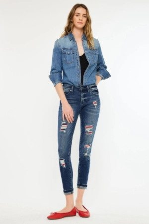 Coco Mid Rise Patched Ankle Skinny Jeans