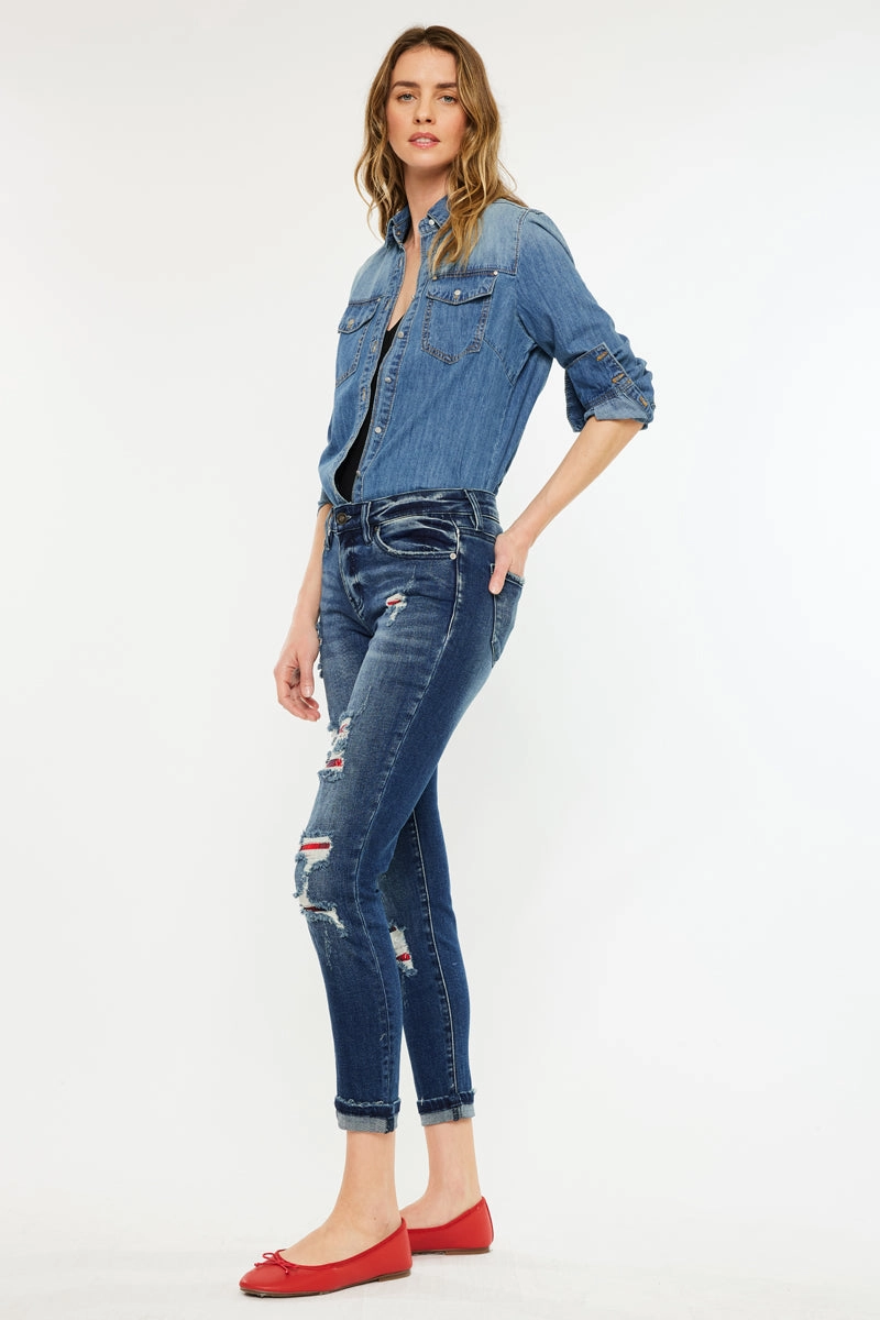 Coco Mid Rise Patched Ankle Skinny Jeans