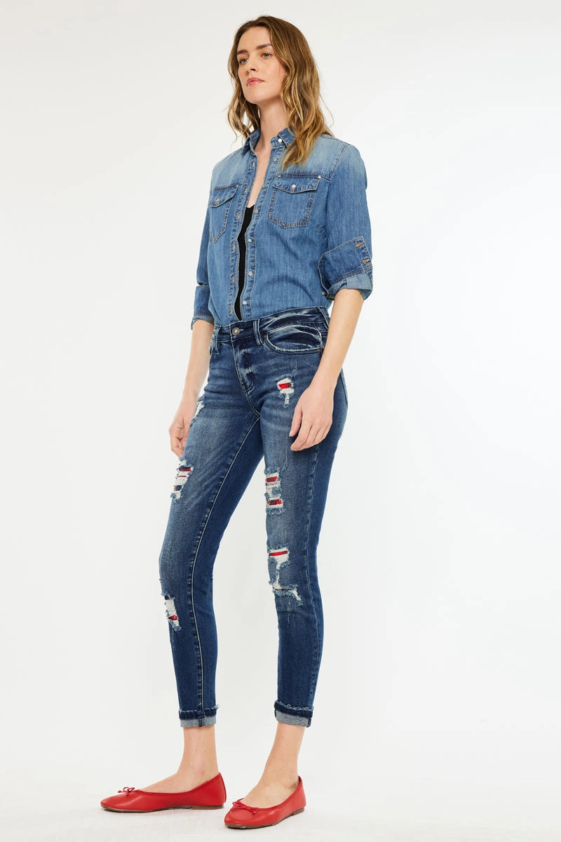 Coco Mid Rise Patched Ankle Skinny Jeans