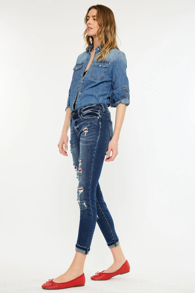 Coco Mid Rise Patched Ankle Skinny Jeans