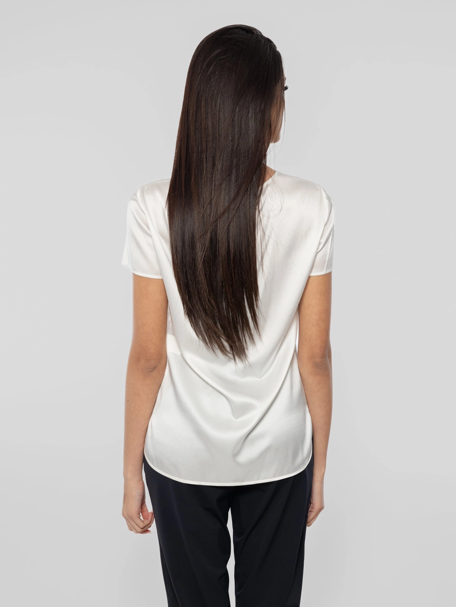 Cortona Crew Neck Blouse in White Silk