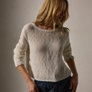 Cotton Linen Open Knit Pullover - White