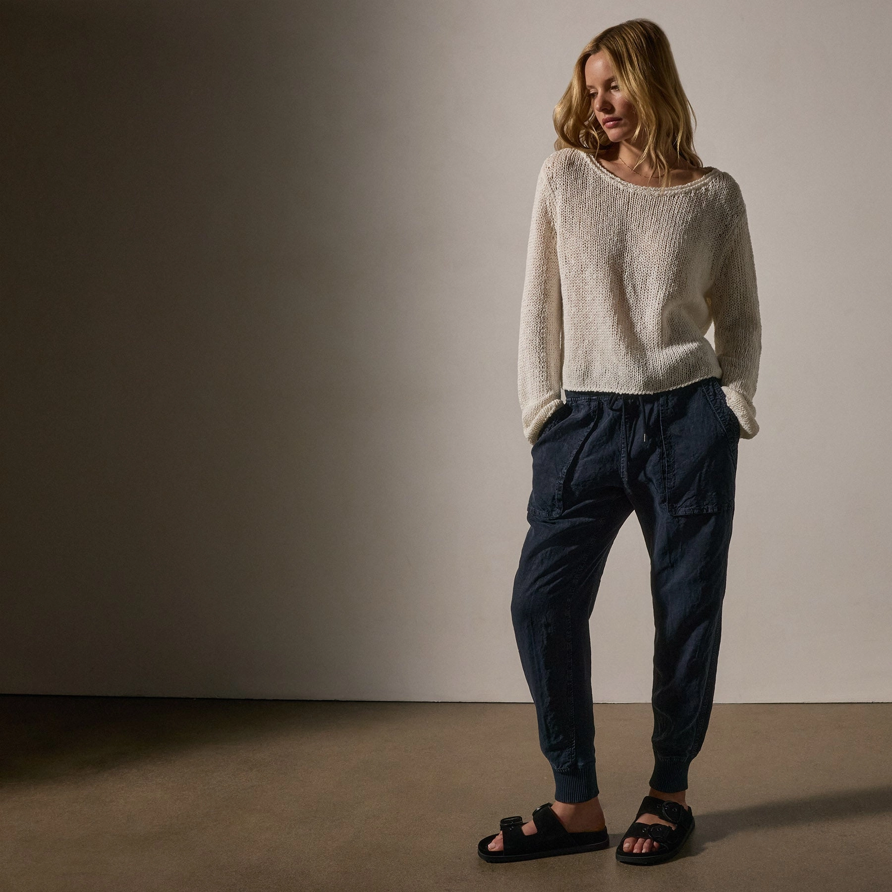 Cotton Linen Open Knit Pullover - White