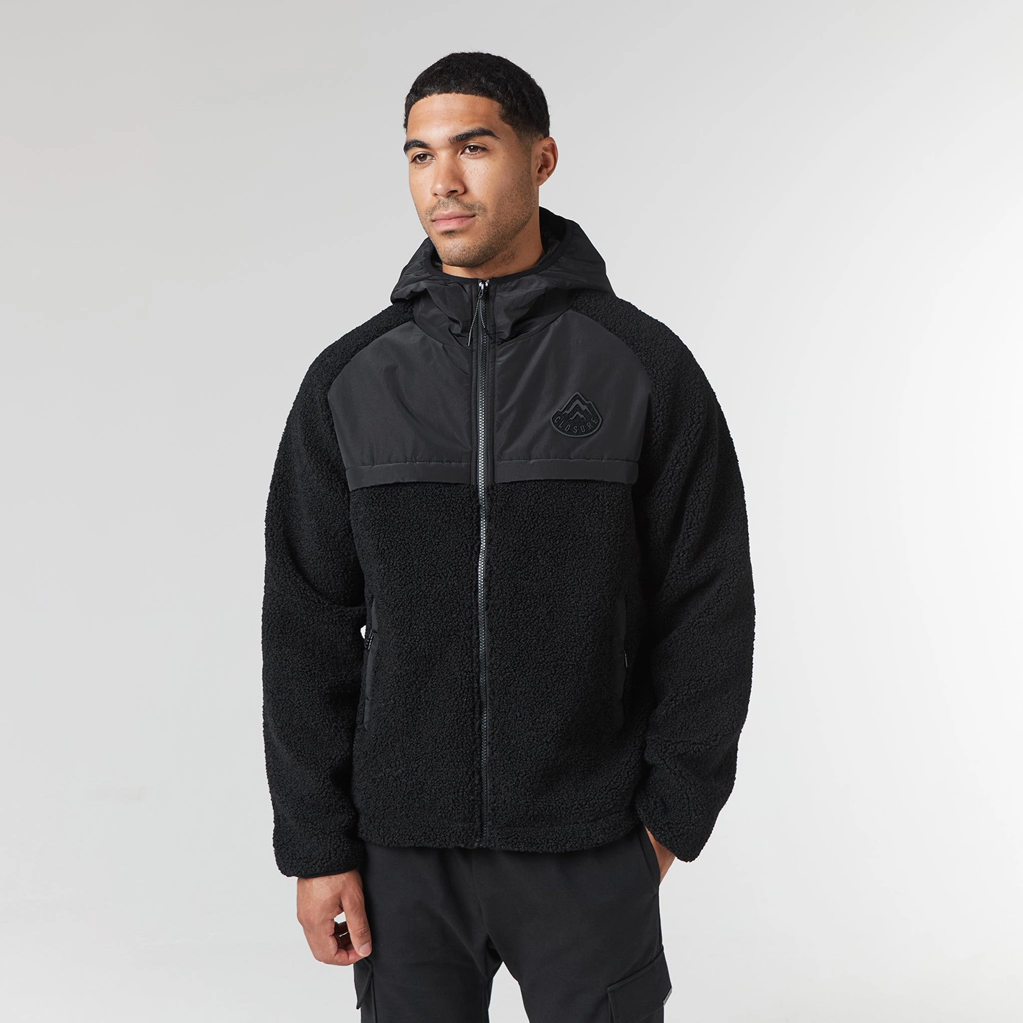 Crinkle Borg Panel Jacket | Black