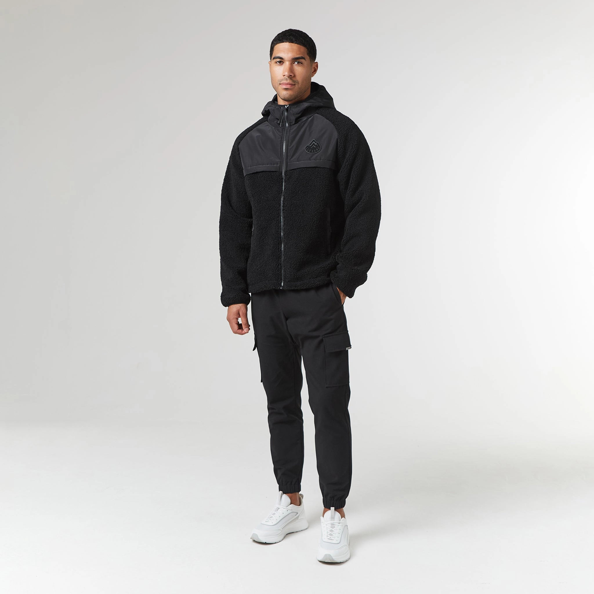 Crinkle Borg Panel Jacket | Black