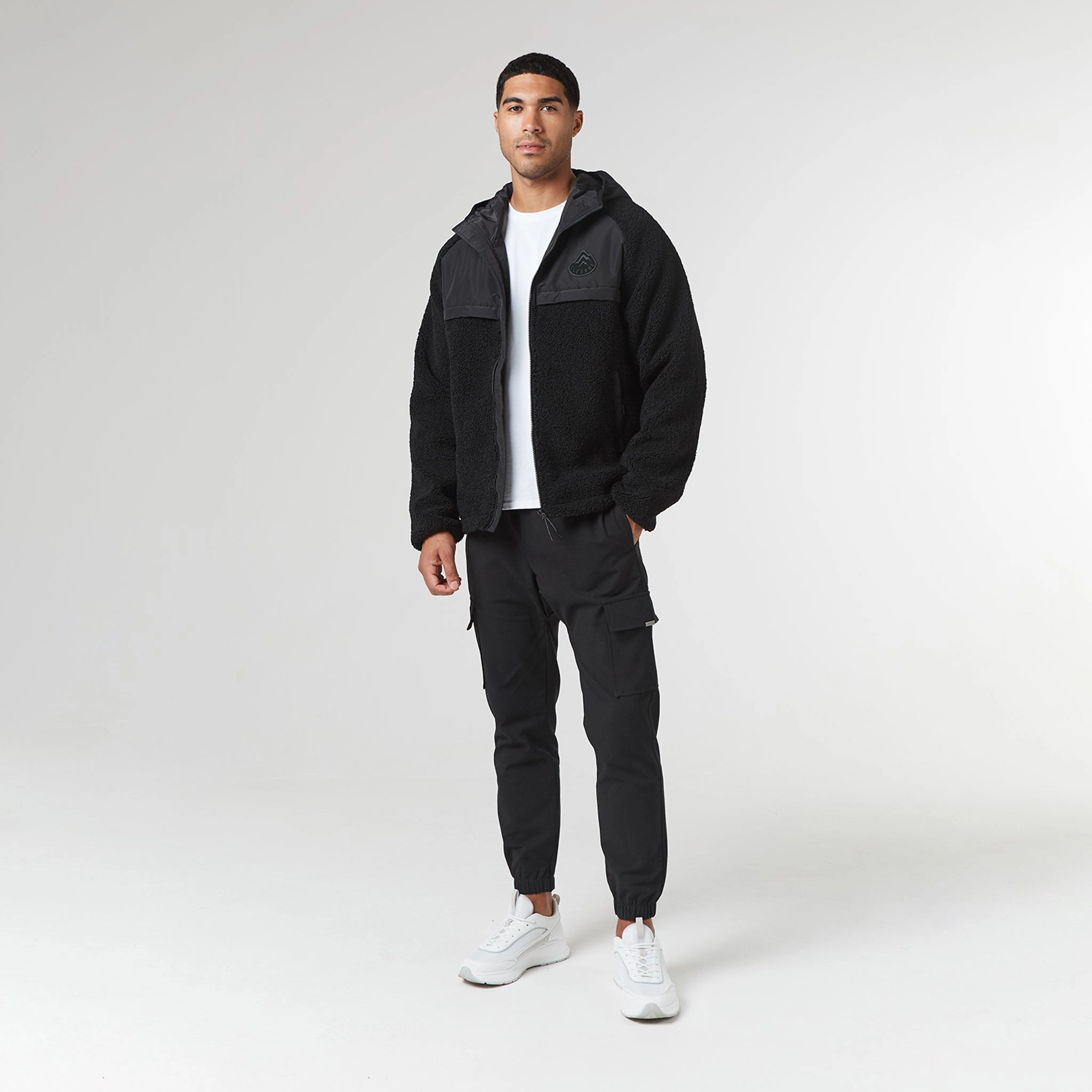 Crinkle Borg Panel Jacket | Black