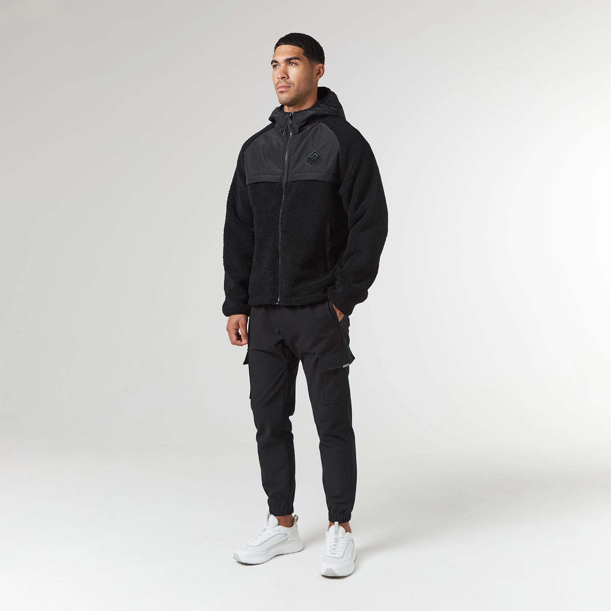 Crinkle Borg Panel Jacket | Black